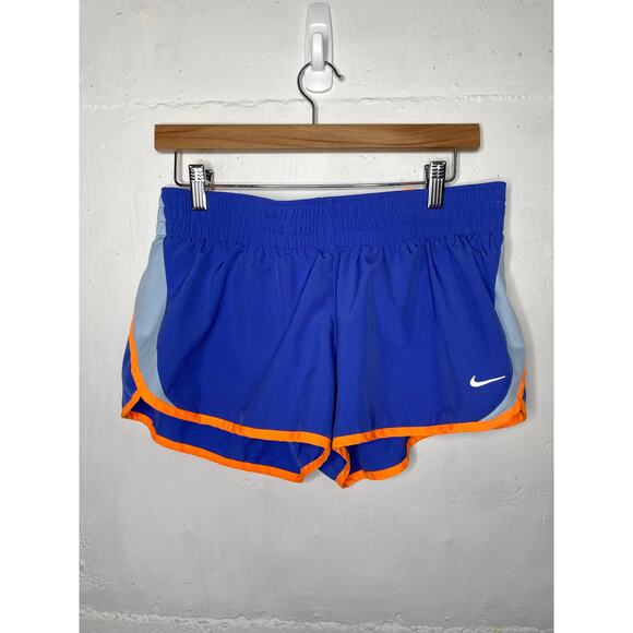 Nike Dri-Fit Womens Running Shorts Size Large Blue Orange - Picture 1 of 6